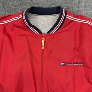 Tommy Hilfiger Athletics Jacket Mens XL Red Windbreaker Full Zip Y2K Preppy‎